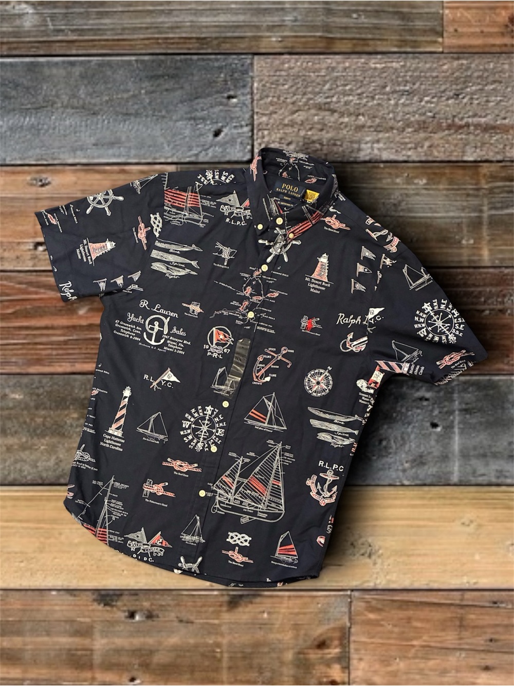 🔥🔥NWT🔥🔥POLO RALPH LAUREN MARINE/ NAUTICAL PRINT S/S BUTTON UP SHIRT- SIZE MEDIUM